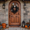 Halloween LED Skull Wreath with Black Roses & Purple Lights – Spooky Gothic Front Door Décor