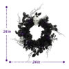 Halloween LED Skull Wreath with Black Roses & Purple Lights – Spooky Gothic Front Door Décor
