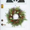 Artificial Pine Christmas Wreath with Red Berries & Pinecones – Holiday Front Door Décor