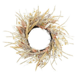 WF000240053 Artificial Boho Meadow Grass Wreath – Neutral Wildflower Wreath for Front Door, Farmhouse Décor