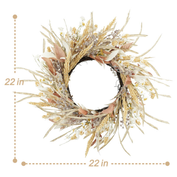 WF000240053-5 Artificial Boho Meadow Grass Wreath – Neutral Wildflower Wreath for Front Door, Farmhouse Décor
