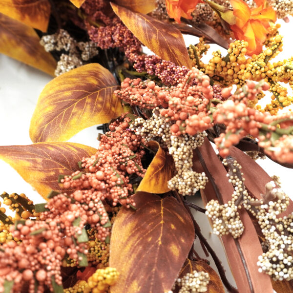 Artificial Fall Harvest Wreath with Orange & Yellow Foliage – Thanksgiving Front Door Décor
