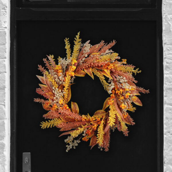 Artificial Fall Harvest Wreath with Orange & Yellow Foliage – Thanksgiving Front Door Décor