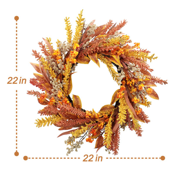 Artificial Fall Harvest Wreath with Orange & Yellow Foliage – Thanksgiving Front Door Décor
