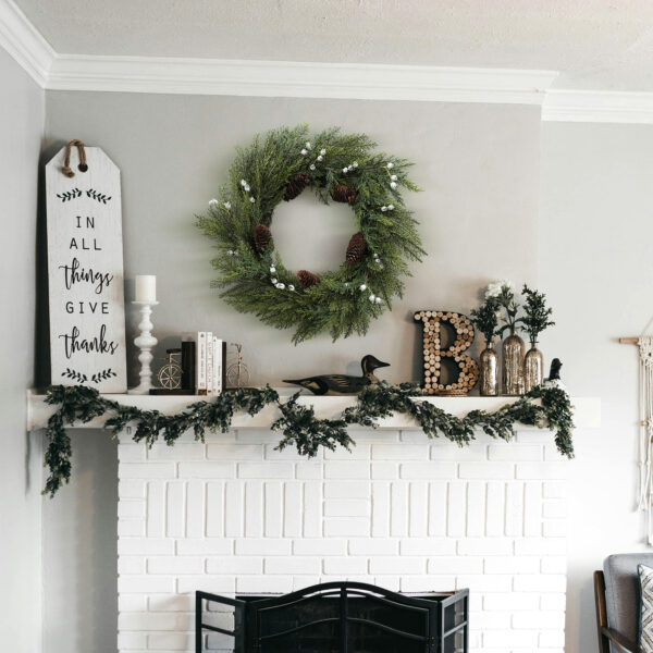 Artificial Pine Winter Wreath with Pinecones & Frosted White Berries – Holiday Door Décor