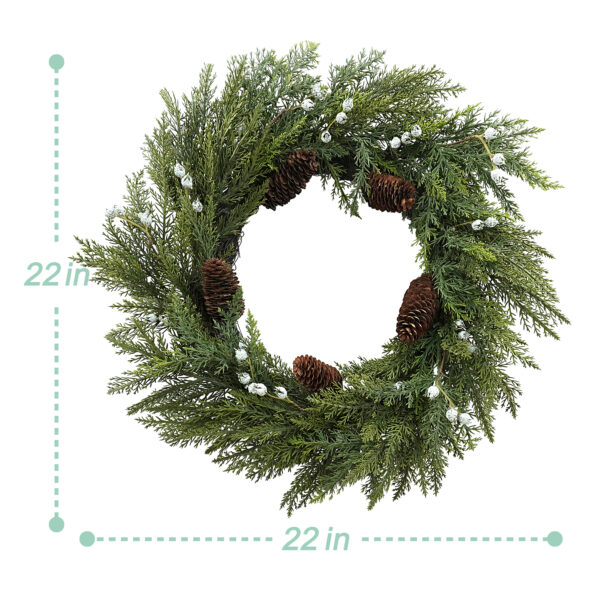Artificial Pine Winter Wreath with Pinecones & Frosted White Berries – Holiday Door Décor