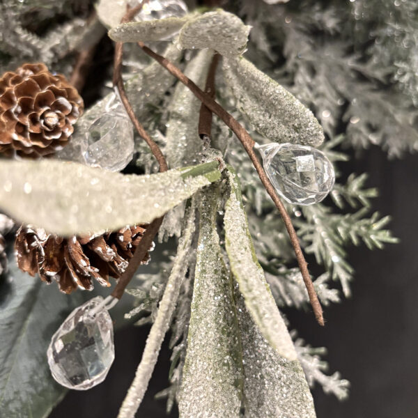 WF000240059-1 Artificial Frosted Cedar & Eucalyptus Winter Wreath with Pinecones & Velvet Bow – Holiday Front Door Décor