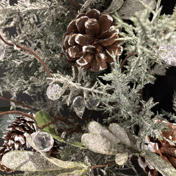 WF000240059-2 Artificial Frosted Cedar & Eucalyptus Winter Wreath with Pinecones & Velvet Bow – Holiday Front Door Décor
