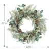 WF000240059-5 Artificial Frosted Cedar & Eucalyptus Winter Wreath with Pinecones & Velvet Bow – Holiday Front Door Décor