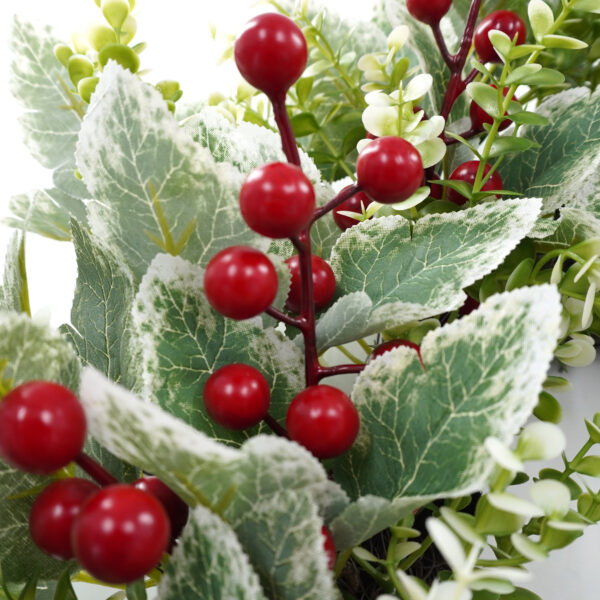 Artificial Frosted Greenery & Red Berry Christmas Wreath – Winter Front Door Décor