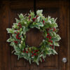 Artificial Frosted Greenery & Red Berry Christmas Wreath – Winter Front Door Décor