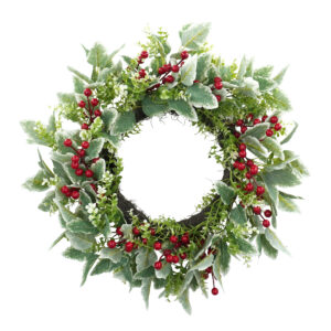 WF000240064 Artificial Frosted Greenery & Red Berry Christmas Wreath – Winter Front Door Décor