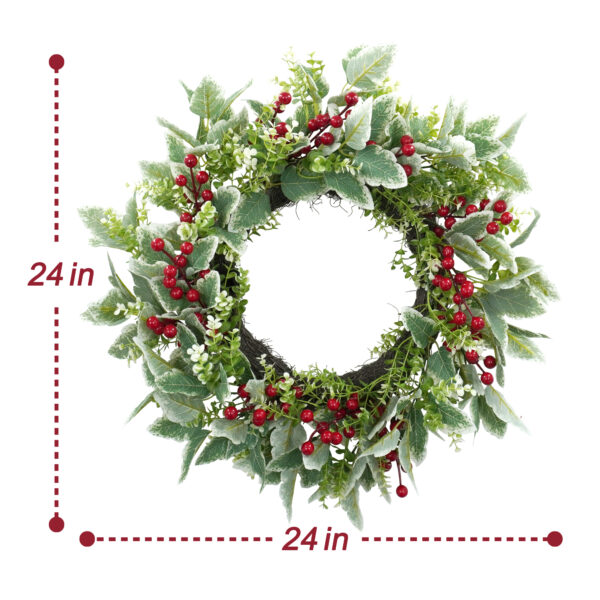 Artificial Frosted Greenery & Red Berry Christmas Wreath – Winter Front Door Décor
