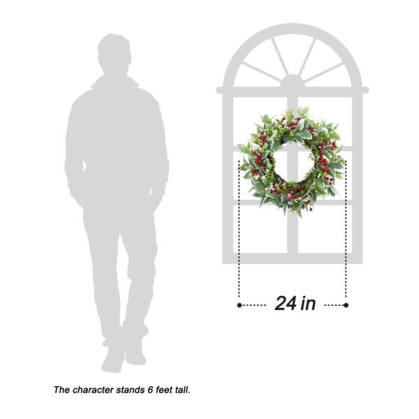 Artificial Frosted Greenery & Red Berry Christmas Wreath – Winter Front Door Décor