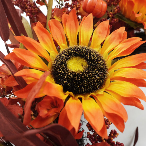 WF000240065-1 Artificial Sunflower Fall Wreath with Orange Foliage & Berries – Autumn Front Door Décor