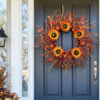 WF000240065-3 Artificial Sunflower Fall Wreath with Orange Foliage & Berries – Autumn Front Door Décor