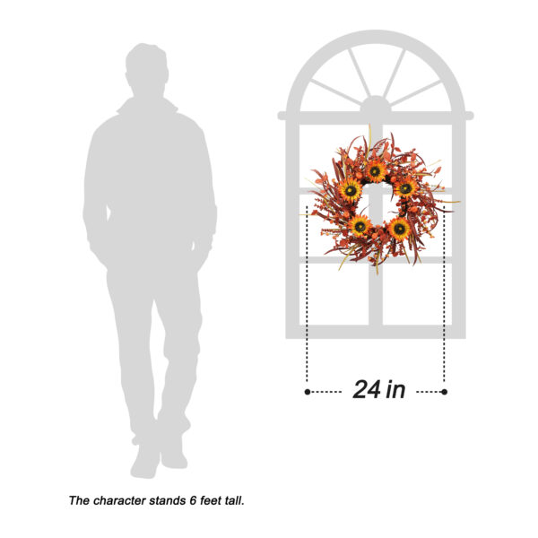 WF000240065-6 Artificial Sunflower Fall Wreath with Orange Foliage & Berries – Autumn Front Door Décor