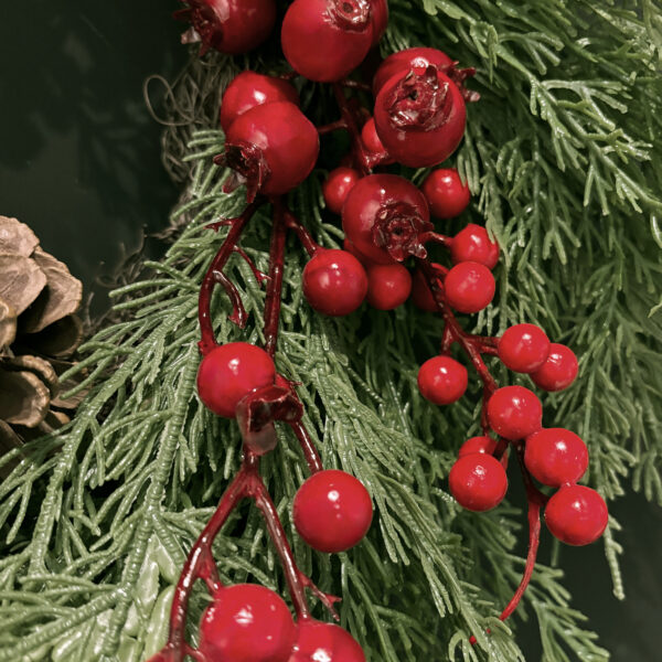 WF000240066-2 Artificial Cedar Christmas Wreath with Red Berries & Pinecones – Holiday Front Door & Wall Décor