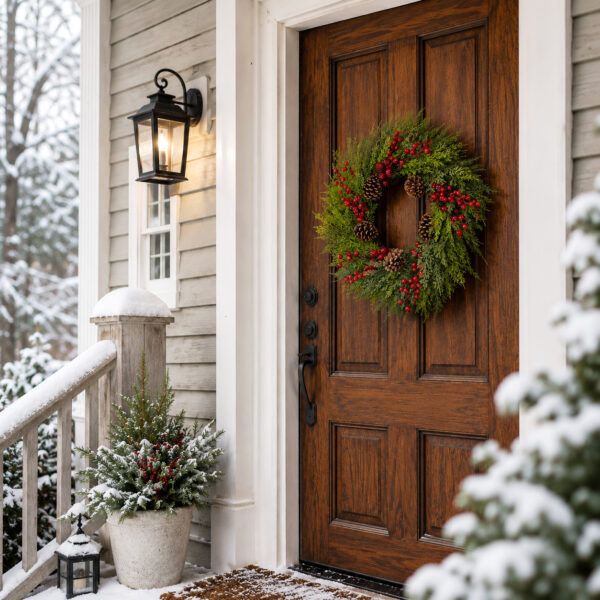WF000240066-3 Artificial Cedar Christmas Wreath with Red Berries & Pinecones – Holiday Front Door & Wall Décor