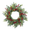 WF000240068 Artificial Pine Christmas Wreath with Red Berries & Pinecones – Holiday Front Door Wreath
