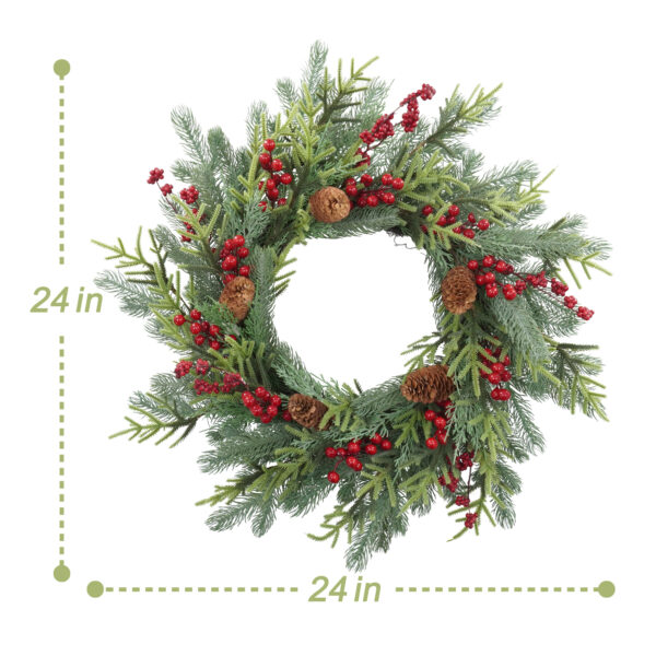 WF000240068-5 Artificial Pine Christmas Wreath with Red Berries & Pinecones – Holiday Front Door Wreath