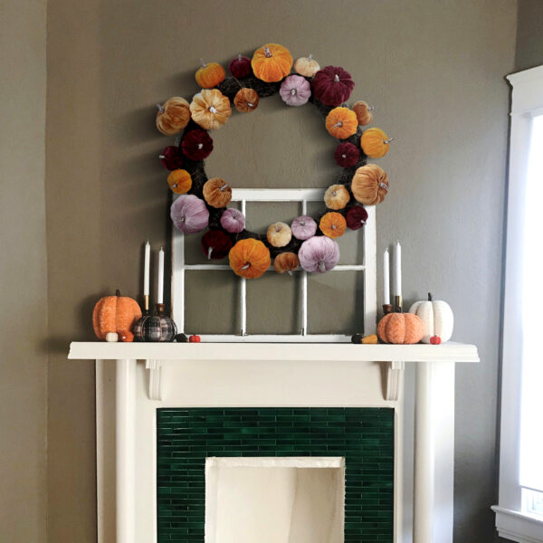 Velvet Pumpkin Fall Wreath – Multicolor Autumn Harvest Wreath for Front Door