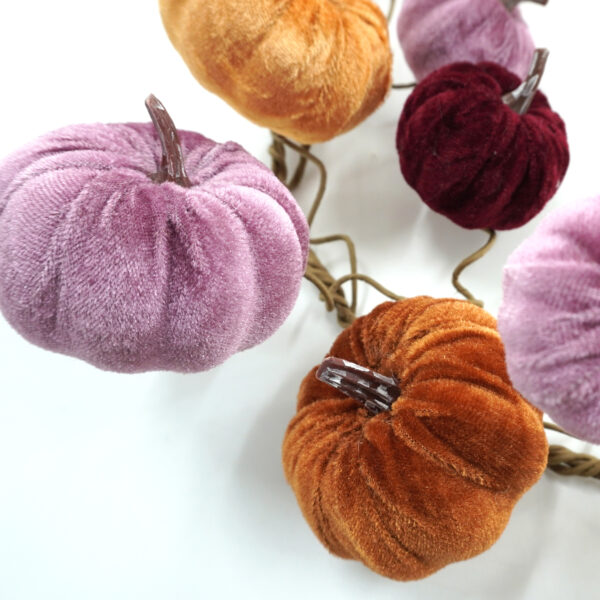 Velvet Pumpkin Fall Garland – Multicolor Autumn Mantel & Staircase Décor