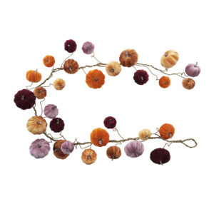 Velvet Pumpkin Fall Garland – Multicolor Autumn Mantel & Staircase Décor