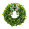 WF000240071-2 Artificial Boxwood Wreath with Burlap & Shamrock Bows – Greenery Front Door Wreath