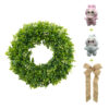 WF000240071-V Artificial Boxwood Easter Wreath with Bunny Ornaments & Burlap Bow – Spring Front Door Greenery