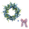 Artificial Patriotic Wildflower Wreath – Blue Floral Wreath with Red, White & Blue Bow