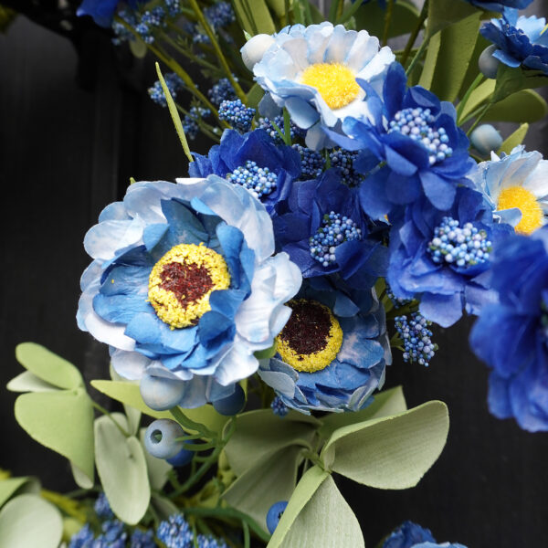 Artificial Patriotic Wildflower Wreath – Blue Floral Wreath with Red, White & Blue Bow