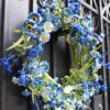 Artificial Patriotic Wildflower Wreath – Blue Floral Wreath with Red, White & Blue Bow