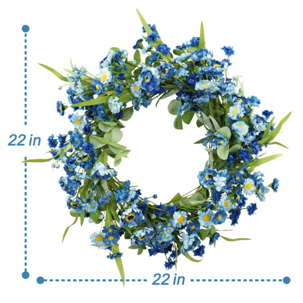 Artificial Patriotic Wildflower Wreath – Blue Floral Wreath with Red, White & Blue Bow