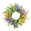 WF000240073 Artificial Rainbow Wildflower Spring Wreath – Colorful Floral Front Door Wreath