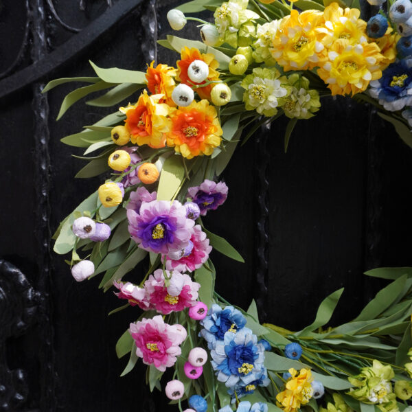 WF000240073-4 Artificial Rainbow Wildflower Spring Wreath – Colorful Floral Front Door Wreath