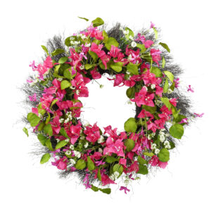 WF000240074 Artificial Bougainvillea Spring Wreath – Pink Floral & Greenery Wreath for Front Door