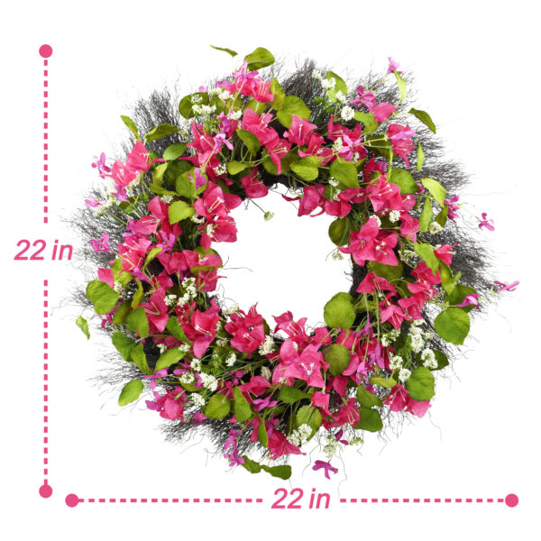 WF000240074-6 Artificial Bougainvillea Spring Wreath – Pink Floral & Greenery Wreath for Front Door
