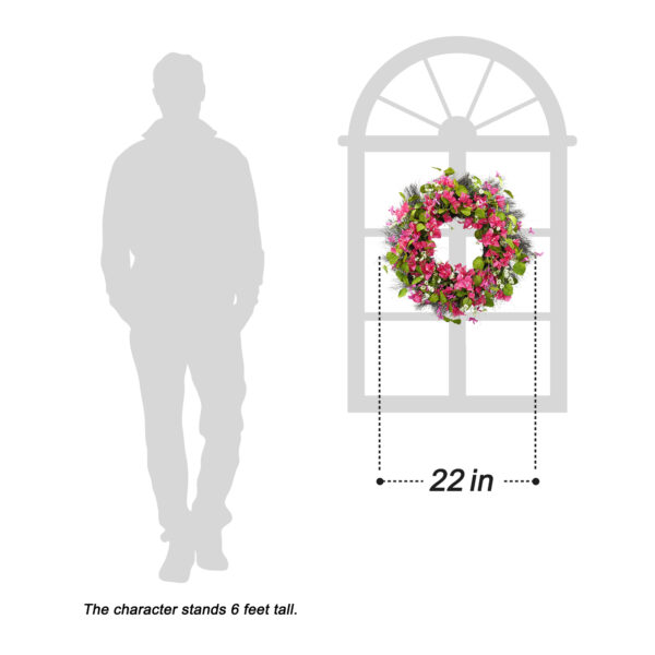 WF000240074-7 Artificial Bougainvillea Spring Wreath – Pink Floral & Greenery Wreath for Front Door