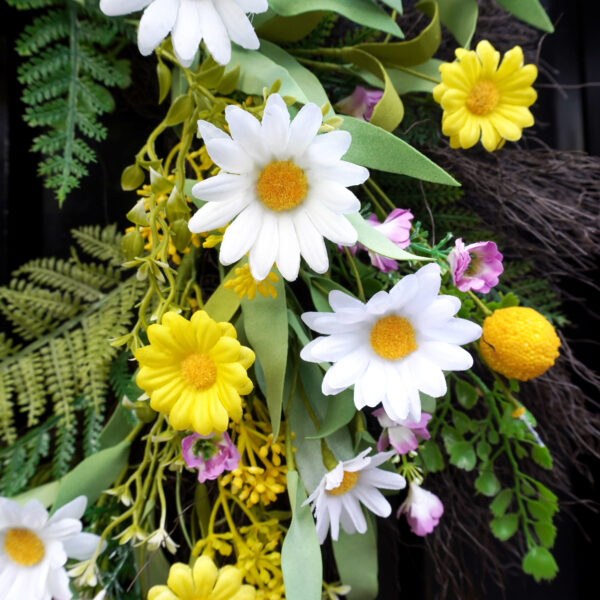 WF000240075-2 Artificial Daisy & Wildflower Spring Wreath – Yellow & White Floral Front Door Wreath