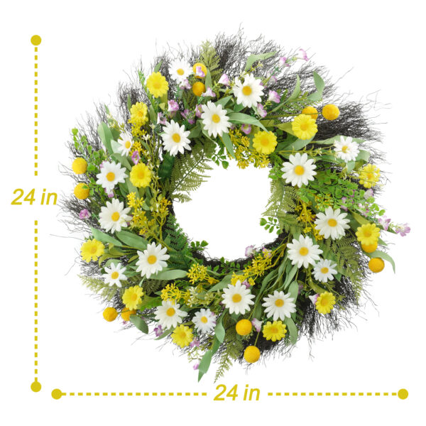 WF000240075-6 Artificial Daisy & Wildflower Spring Wreath – Yellow & White Floral Front Door Wreath