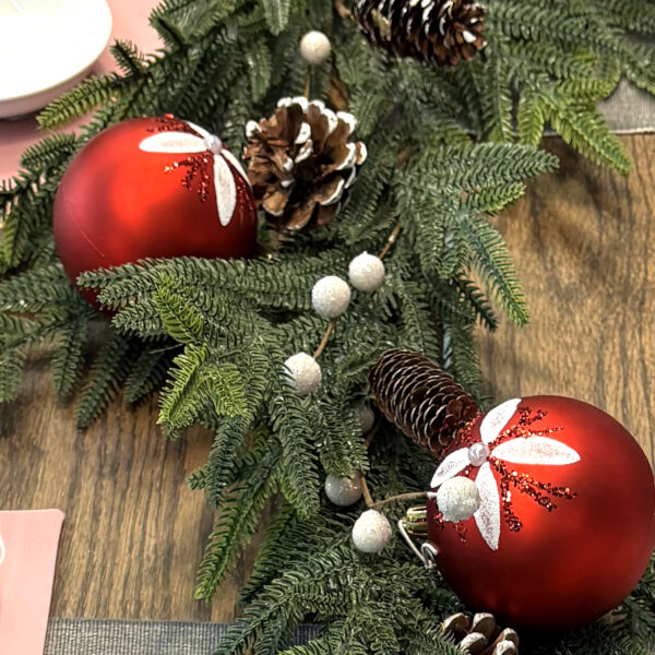 Artificial Christmas Garland with Red Ornaments & Velvet