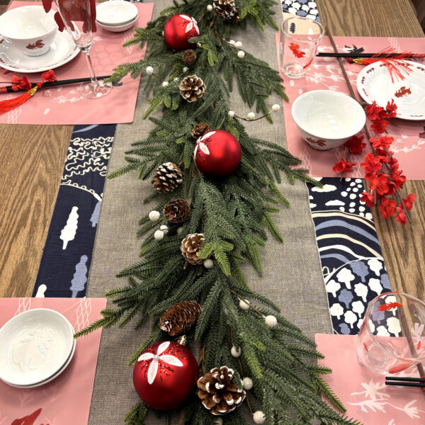 Artificial Christmas Garland with Red Ornaments & Velvet