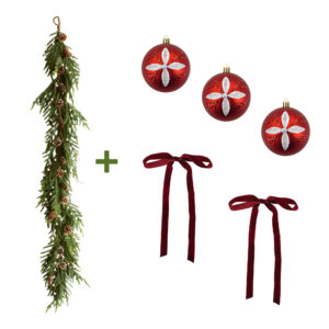 WF000240079-RD Artificial Christmas Garland with Red Ornaments & Velvet