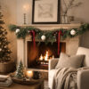WF000240079-WH-3 Artificial Christmas Garland with White Ball Ornaments & Velvet Bows