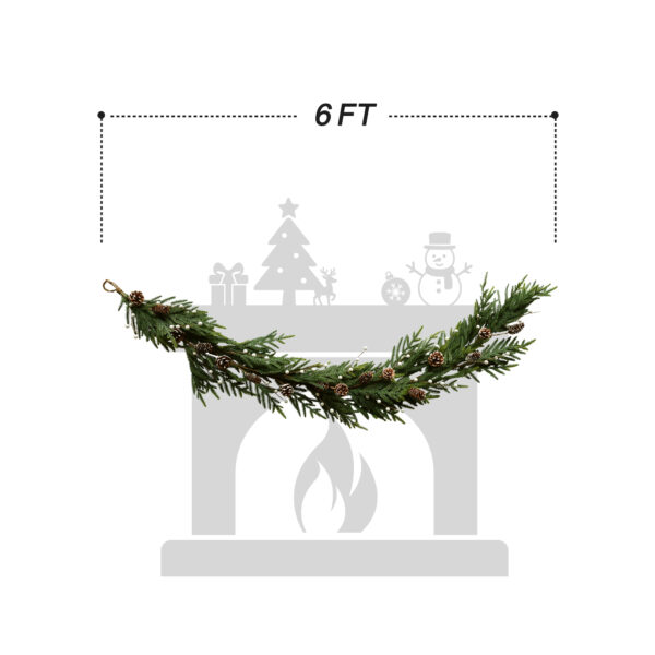 WF000240079-WH-6 Artificial Christmas Garland with White Ball Ornaments & Velvet Bows