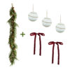 WF000240079-WH Artificial Christmas Garland with White Ball Ornaments & Velvet Bows