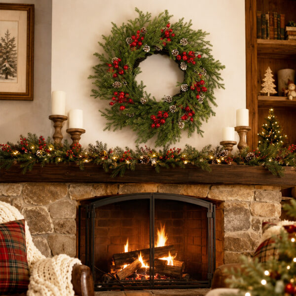Artificial Cedar Berry & Pinecone Christmas Wreath