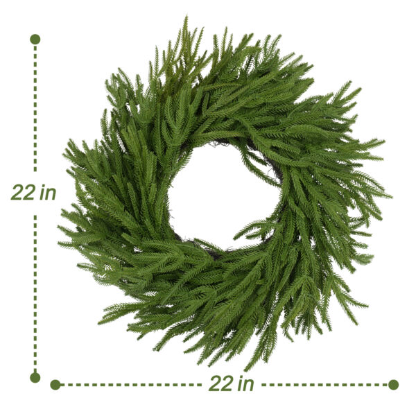 Artificial Norfolk Pine Christmas Wreath with Velvet Bow