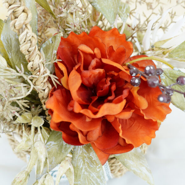 Artificial Floral Basket Arrangement – Rustic Rose & Greenery Fall Table Centerpiece